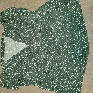 SHEIN Emerald Green Polka Dot V-Neck Flutter Sleeve Blouse